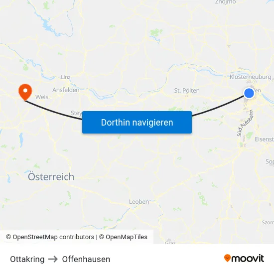 Ottakring to Offenhausen map