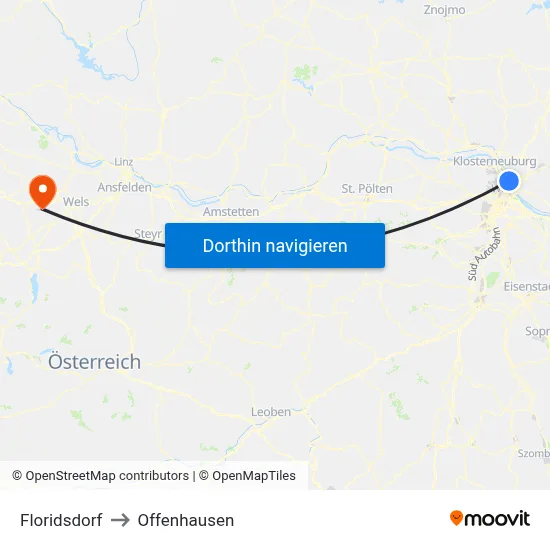Floridsdorf to Offenhausen map