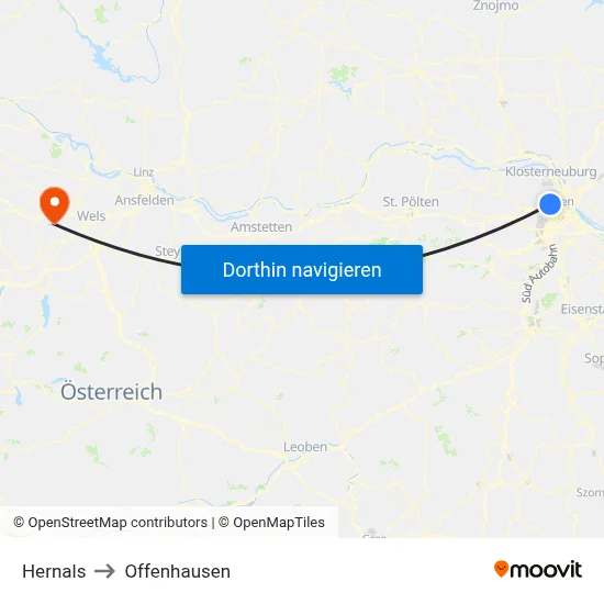 Hernals to Offenhausen map