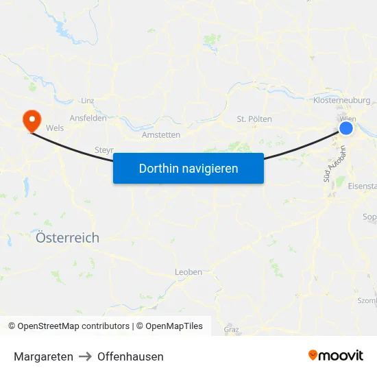 Margareten to Offenhausen map
