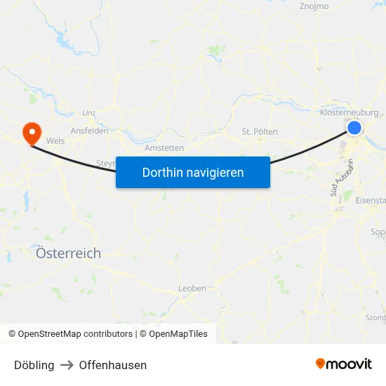 Döbling to Offenhausen map