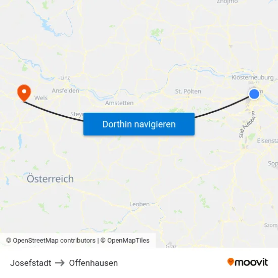 Josefstadt to Offenhausen map