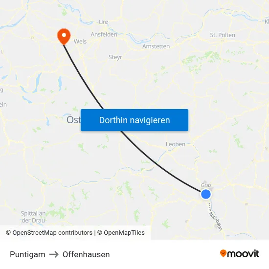 Puntigam to Offenhausen map