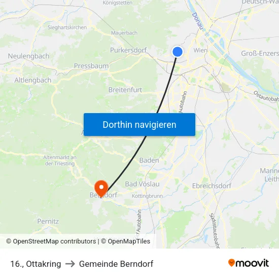 16., Ottakring to Gemeinde Berndorf map