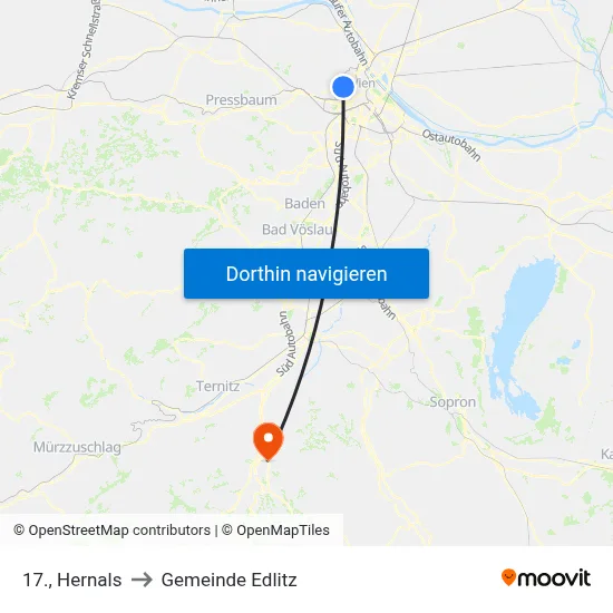 17., Hernals to Gemeinde Edlitz map