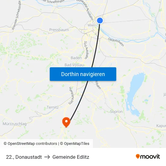 22., Donaustadt to Gemeinde Edlitz map