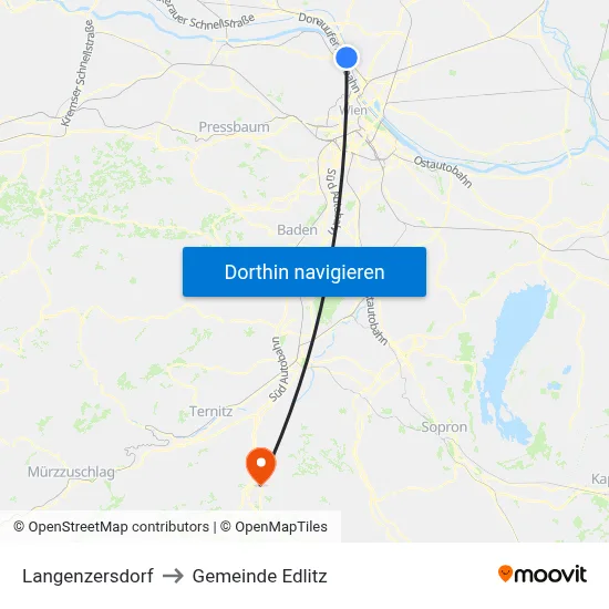 Langenzersdorf to Gemeinde Edlitz map