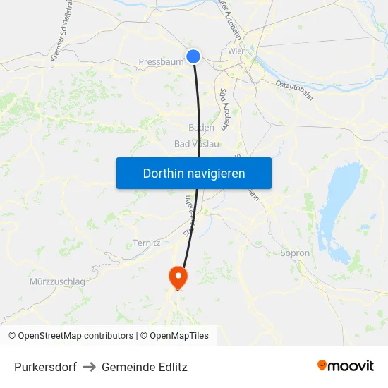 Purkersdorf to Gemeinde Edlitz map