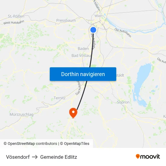 Vösendorf to Gemeinde Edlitz map