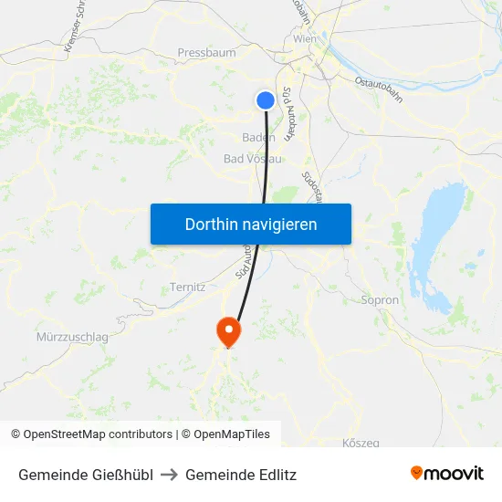 Gemeinde Gießhübl to Gemeinde Edlitz map