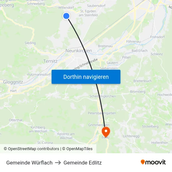 Gemeinde Würflach to Gemeinde Edlitz map