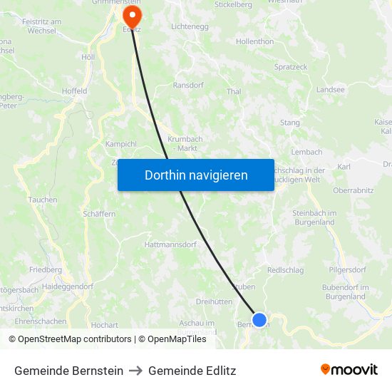 Gemeinde Bernstein to Gemeinde Edlitz map