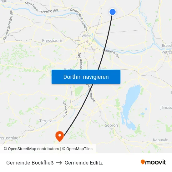 Gemeinde Bockfließ to Gemeinde Edlitz map