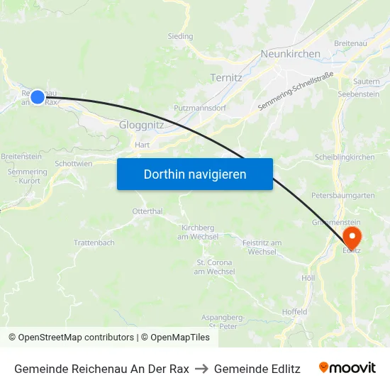 Gemeinde Reichenau An Der Rax to Gemeinde Edlitz map