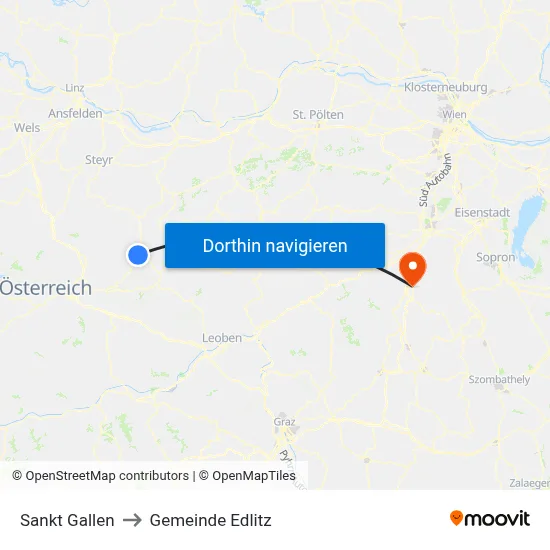 Sankt Gallen to Gemeinde Edlitz map