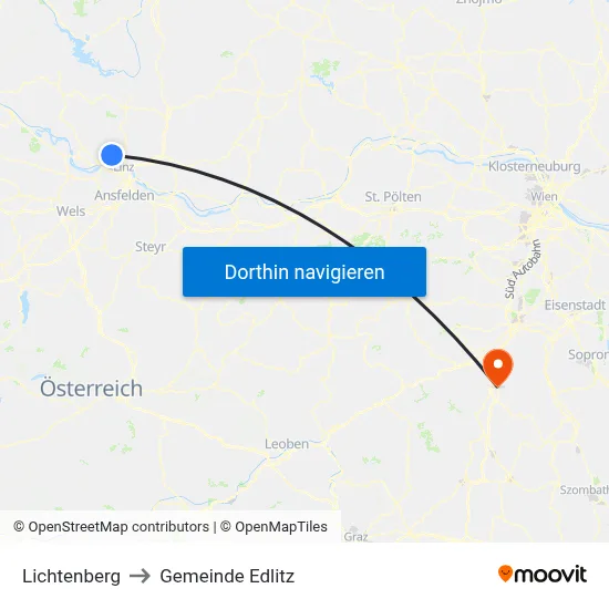 Lichtenberg to Gemeinde Edlitz map