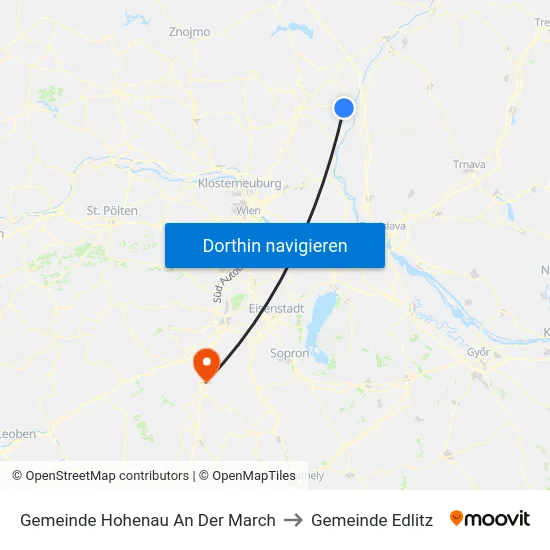 Gemeinde Hohenau An Der March to Gemeinde Edlitz map