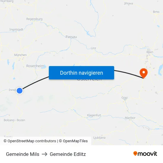 Gemeinde Mils to Gemeinde Edlitz map