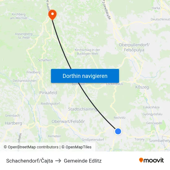 Schachendorf/Čajta to Gemeinde Edlitz map