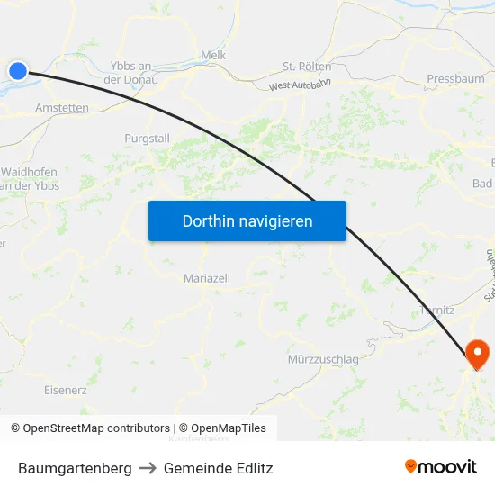Baumgartenberg to Gemeinde Edlitz map