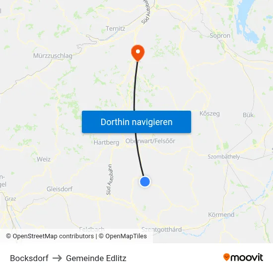 Bocksdorf to Gemeinde Edlitz map
