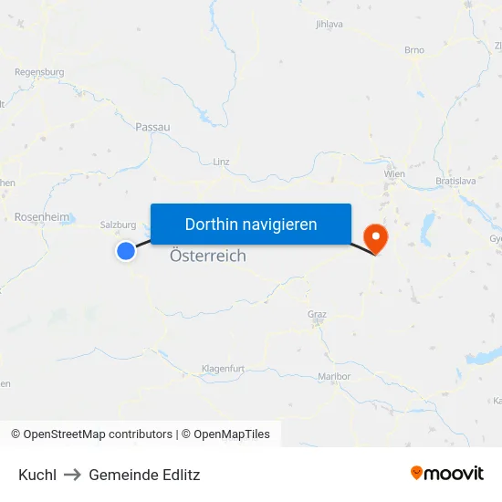 Kuchl to Gemeinde Edlitz map