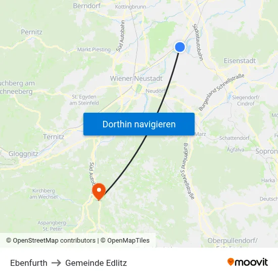 Ebenfurth to Gemeinde Edlitz map