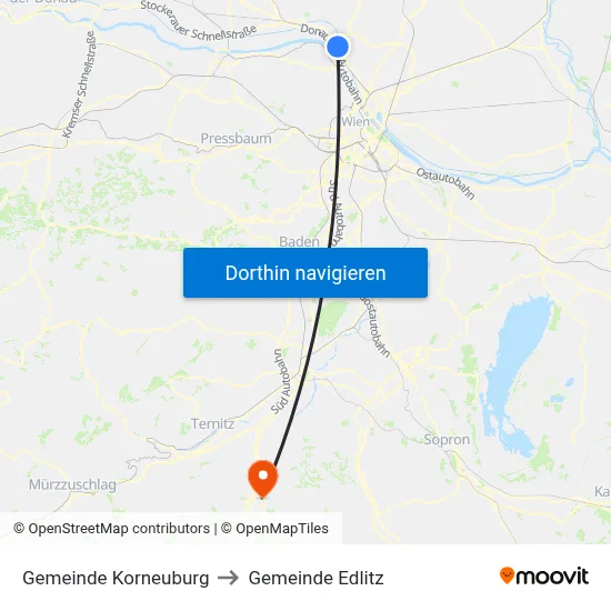 Gemeinde Korneuburg to Gemeinde Edlitz map