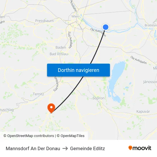 Mannsdorf An Der Donau to Gemeinde Edlitz map