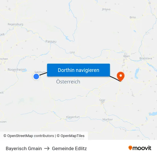 Bayerisch Gmain to Gemeinde Edlitz map