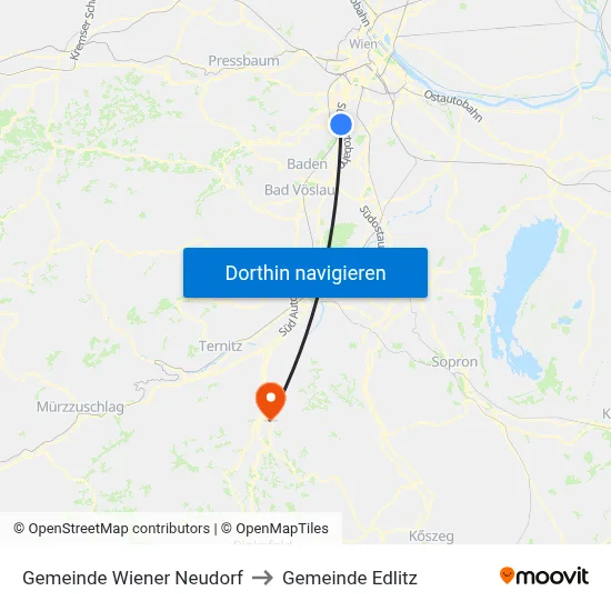 Gemeinde Wiener Neudorf to Gemeinde Edlitz map
