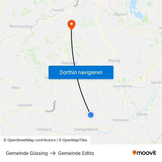 Gemeinde Güssing to Gemeinde Edlitz map