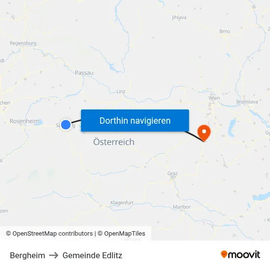 Bergheim to Gemeinde Edlitz map