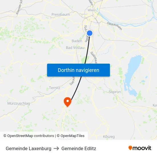 Gemeinde Laxenburg to Gemeinde Edlitz map