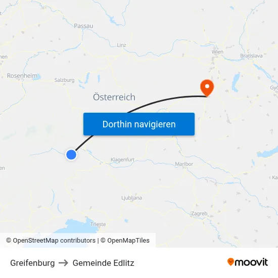 Greifenburg to Gemeinde Edlitz map