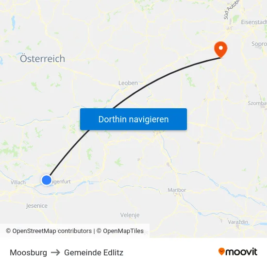 Moosburg to Gemeinde Edlitz map