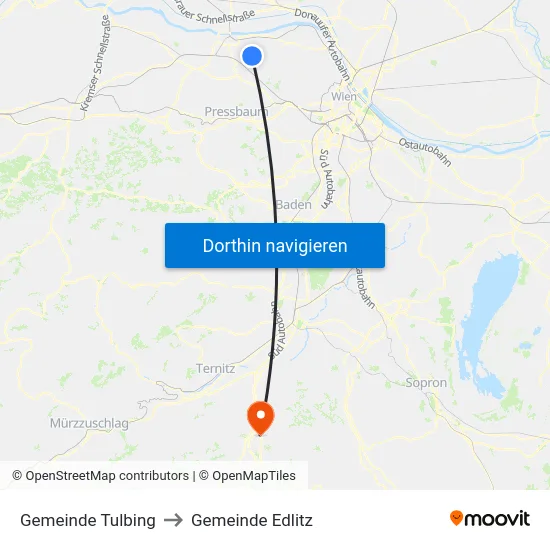 Gemeinde Tulbing to Gemeinde Edlitz map