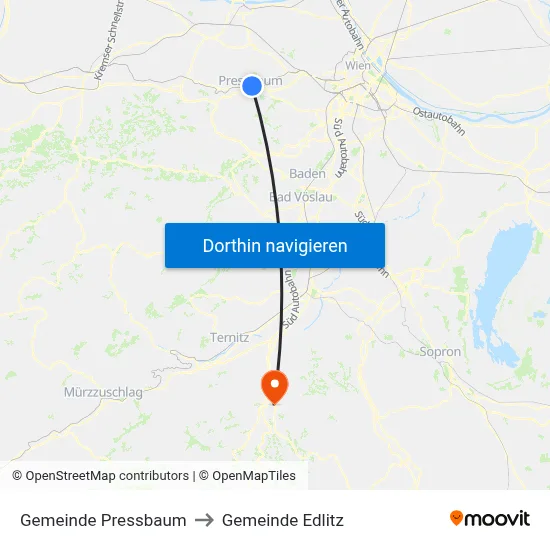 Gemeinde Pressbaum to Gemeinde Edlitz map