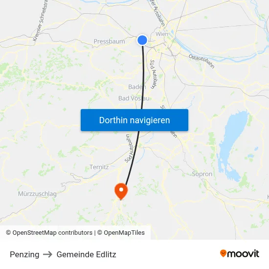 Penzing to Gemeinde Edlitz map