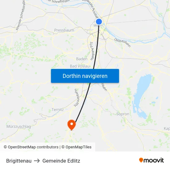 Brigittenau to Gemeinde Edlitz map