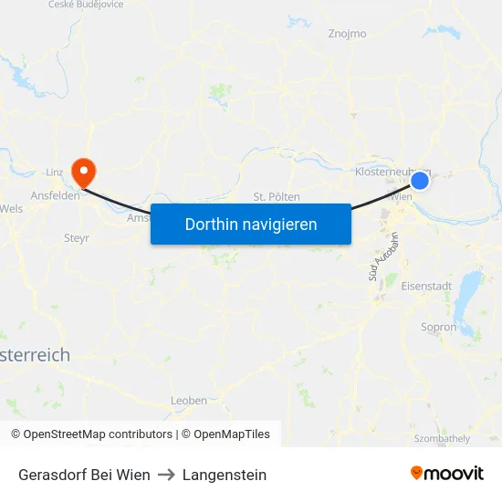 Gerasdorf Bei Wien to Langenstein map