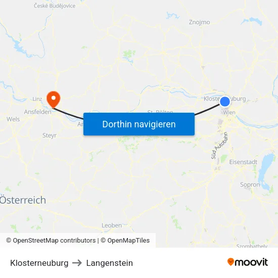 Klosterneuburg to Langenstein map