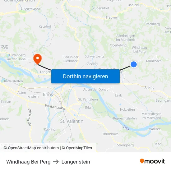 Windhaag Bei Perg to Langenstein map