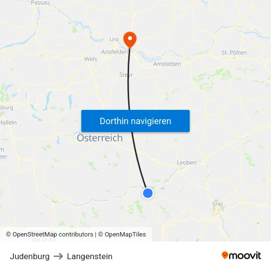 Judenburg to Langenstein map