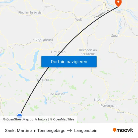 Sankt Martin am Tennengebirge to Langenstein map