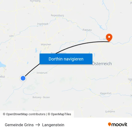 Gemeinde Grins to Langenstein map
