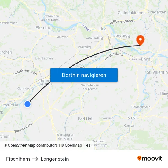 Fischlham to Langenstein map