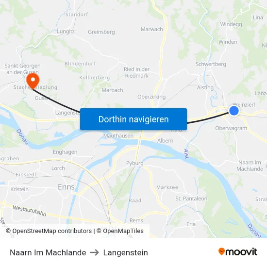 Naarn Im Machlande to Langenstein map