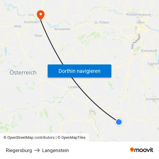 Riegersburg to Langenstein map