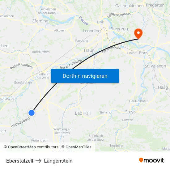 Eberstalzell to Langenstein map